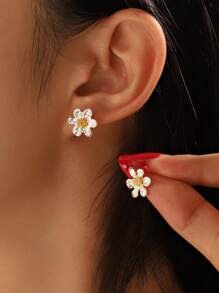 1 件复古优雅雏菊耳夹耳环，配饰 - W - 查看 2