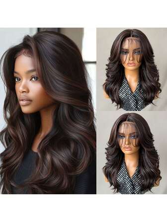 Layered Wigs With Bangs For Women 18 Inch Red Synthetic Lace Front Wig For Daily Use 13x5x1.5 T- Part Lace Wig Ombre Brown Afro Wigs