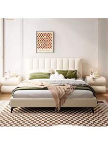 Cream Style Minimalist White Bedside Table, Leather Italian Minimalist Bedroom Solid Wood Bedside Storage Cabinet - 白色 - 查看 9