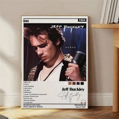 1 幅 Jeff Buckley 'Grace' 专辑壁画 - 1 张帆布海报，音乐家风格家居装饰，多功能无框印刷品，适用于客厅、卧室、无框