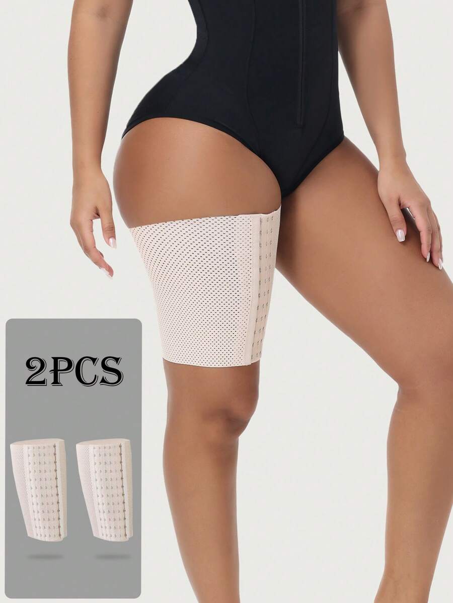 1 Pair Thigh Shaping Elastic Bands With Buttons, Leg Compression Shapewear Bands, Suitable For Commuting, Hiking, Walking, Strength Training - Apricot - View 1