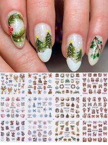 12/24designs 3D 卡通秋季南瓜指甲贴纸，秋季枫叶狐狸熊动物转印滑块，万圣节圣诞节 DIY 美甲艺术装饰技巧，美甲沙龙配件工具，美甲用品 - 彩色 - 查看 7