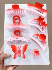 Set de 8 pinzas para el cabello de color rosa soñador, incluye diseños de flor, mariposa y formas geométricas minimalistas en tonos de rosa degradado y sólido, suaves y atractivos, fáciles de crear peinados dulces - Adecuado para niñas y mujeres, esencial para el peinado diario, accesorios para el cabello de otoño para todas las estaciones, pinzas de moda elegantes para el cabello de invierno para looks de vacaciones