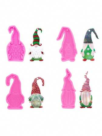 1-4pcs Pink Liquid Silicone Material Silicone Molds, Christmas Dwarf Santa Claus Silicone Molds For Making Christmas Keychains, Pendants, Bag Decorations, Resin Crafts, Hang Tags