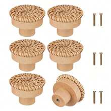 12 pieces rattan round handle knobs, wooden handles, suitable for kitchen, living room, bedroom wardrobe cabinet, brown - Coffee Brown - View 20