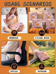 1/2/4pcs Cute Ghost Pillow Cover, Halloween Cushion Cover, Spooky Halloween Bedding Decor, Soft Accent Cushion Case, Single‑Sided, Without Insert, Zipper Closure, For Sofa, Bedroom Living Room, Halloween Party, Soft And Breathable, Home Textile - Multicolor - View 8
