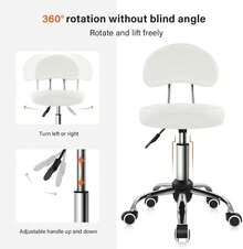 KKTONER - Taburete con Ruedas con Respaldo Medio, Altura Ajustable, Silla giratoria de Piel sintético con Ruedas para Oficina o hogar y redacción (Blanco) - Negro - Ver 5