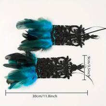 A Pair Of Gothic Lace Faux Feather Gloves For Halloween Ladies, Lace Cuffs, Wristbands, Cosplay, Wedding Party, Halloween Costume Decoration Accessories