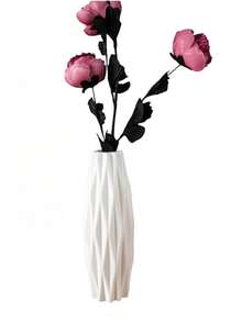 现代几何条纹塑料花瓶，高圆柱形装饰花瓶，适用于客厅、办公室、卧室、厨房、婚礼、农舍摆件落地式大花瓶高简约水培塑料仿陶瓷白黑色欧式家居干花插花客厅摆件北欧现代简约风格小花瓶节日礼物 - 彩色 - 查看 9