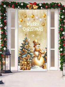 1 bandeira decorativa de porta com tema natalino, 78 x 156 cm, estilo retrô plano 2D, tema de boneco de neve, tema de Papai Noel entregando presentes, bandeira de porta de poliéster "Feliz Natal", capa de porta de Natal, adequada para decoração de entrada de feriados de Natal, decoração de casa e quintal de inverno, bandeira de festival de Natal - Multicolorido - Ver 8