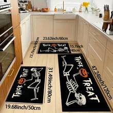 1 件装骷髅印花防滑厨房垫，花卉图案防滑地毯，适用于节日派对装饰，速干地毯，适用于厨房、走廊、浴室、洗衣房、万圣节装饰、家居装饰万圣节派对 - 彩色 - 查看 3