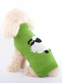 1pc Pet Puppy/Kitten Sweater, Warm Knitted Pullover With Ins-Style Sheep Pattern, Suitable For Small/Medium Dogs & Cats In Cold Seasons