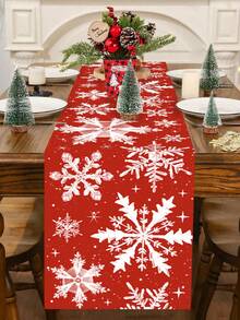 1pc Christmas Theme Tablecloth, 35x180cm, Vintage Red Christmas Theme Snowflake Pattern, Christmas Holiday Theme Dining Table Decor Fabric, Suitable For Restaurant, Living Room, Christmas Family Gathering, Winter Fabric Decor.