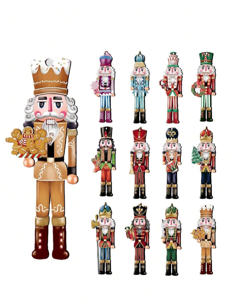 36 peças/24 peças/12 peças/1 peça itens de decoração de Natal, decoração de casa de Natal, decoração de quebra-nozes de madeira de Natal, decoração de festa de madeira pendurada, decoração de quarto, para árvore de Natal, janela, varanda, sala de estar, cerca, bolsa transversal, mochila escolar, chaveiro com fivelas decorativas penduradas, Natal, presente de volta às aulas