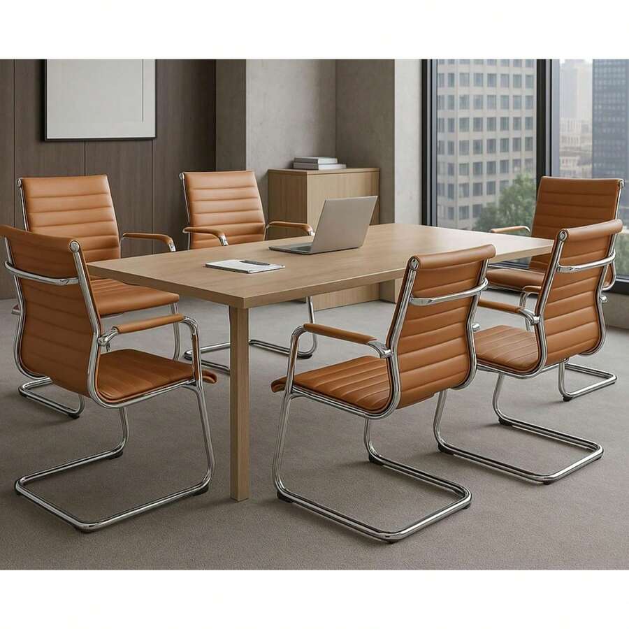 WAHSON OFFICE CHAIRS 2PCS PU Leather Office Chair Metal Frame Conference Chair For Meeting Room/Reception Area - Brown - View 1