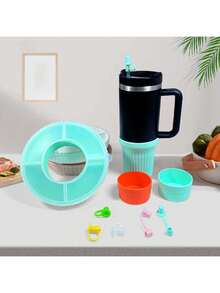 40 Oz Insulated Mug With Handle Snack Tray Set - Includes Non-Slip Cup Sleeve, Straw Cap, Snack Tray And Lid - Durable And Reusable Silicone Accessories For Snacking At Home, On-The-Go, Or At The Movie Theater