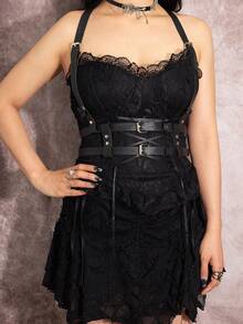 1pc Women Plus Size PU Leather Sexy Corset Waist Belt, Suitable For Daily Wear And Party - Black - View 4