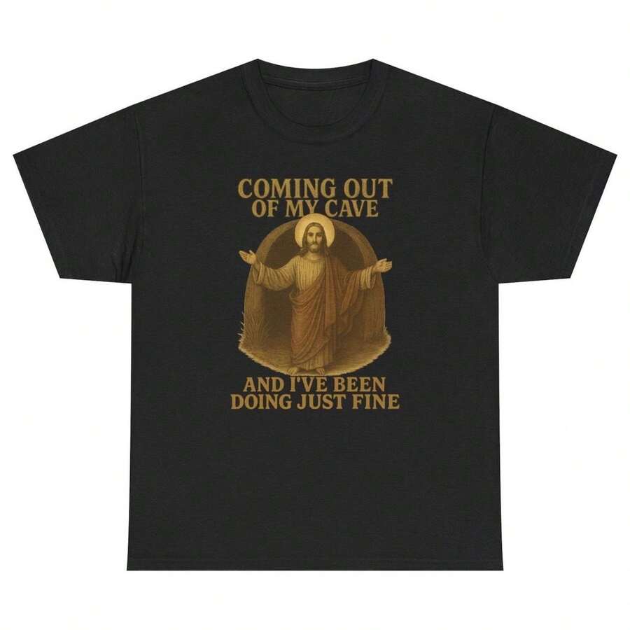 Coming Out Of My Cave Jesus T Shirt, Funny Christian Meme Shirt, Easter Tee, Gen Z Humor, Out Of Pocket Humor, Dank Meme, Meme Shirt - 顏色如圖所示 - 查看 1