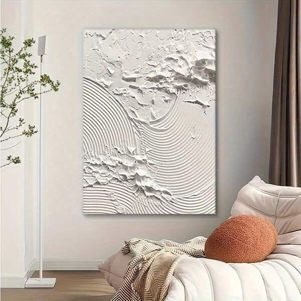 Handgemalte abstrakte cremefarbene Wellen Leinwandkunst - Ohne Rahmen, moderne Wanddekoration für Wohnzimmer, Schlafzimmer, Esszimmer und Treppenhaus - in verschiedenen Größen erhältlich