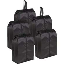 Lindoro 5 Pack Travel Shoe Bag Waterproof Nylon Fabric With Sturdy Zipper For Traveling Shoe Storage Organizer Bags Set Black