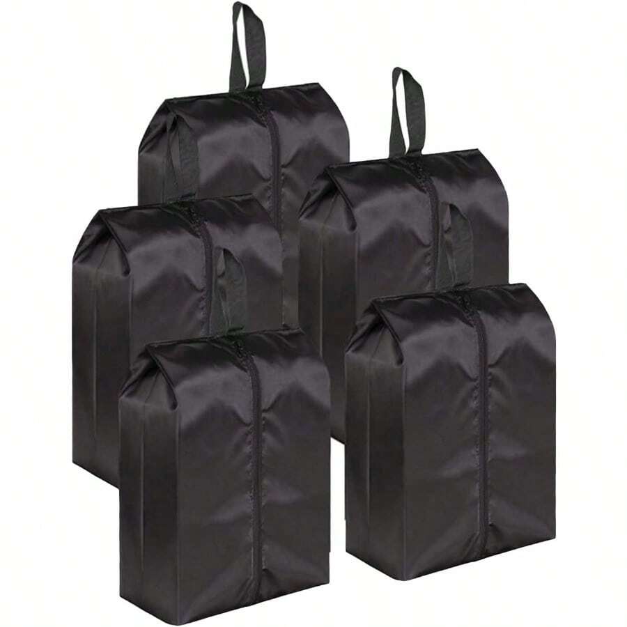 Lindoro 5 Pack Travel Shoe Bag Waterproof Nylon Fabric With Sturdy Zipper For Traveling Shoe Storage Organizer Bags Set Black