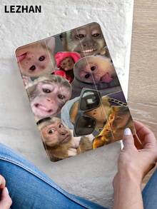 1pc Cute Monkey Pattern Tablet Protective Case, Compatible With 10.2" Tablet, IPad Pro 11" 2021/2020/10th Gen/Mini4/5/6, Galaxy Tab A8 10.5" 2022, Matepad 10.4/Tab, With Pencil Slot, Anti-Drop, Tablet Stand Cover - Multicolor - View 2