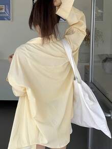 圣诞秋冬宽松条纹女衬衫黄色女士休闲衬衫户外夹克黄色休闲宽松长袖上衣 - 黃色 - 查看 4