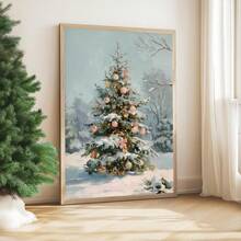 1 件，帆布墙饰，带框圣诞墙饰，复古粉色圣诞主题，粉色和银色球形装饰，节日冬季墙饰，圣诞树装饰艺术，圣诞装饰品，圣诞海报，圣诞家居装饰，节日房间装饰，宿舍装饰，卧室装饰，浴室装饰，客厅装饰，节日氛围装饰，圣诞礼物 - 彩色 - 查看 9