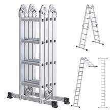 SONGMICS Ladder, Multi-Purpose Folding Ladder, Step Ladder, Aluminium Household Ladder, 4 X 4 Steps, Support Up To 150 Kg, 16 Steps, 6-In-1 Ladder, 430 Cm Long, Silver - Silver - View 7
