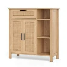 GOFLAME Buffet Sideboard, Boho Storage Cabinet With Rattan Woven Doors, Accent Cabinet With Drawer, Adjustable Shelf & Open Cubbies For Kitchen, Dining Room, Living Room, Hallway, Natural - Khaki - View 1