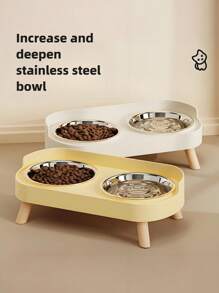 Elevated Stainless Steel/Plastic Pet Bowls Set With Stand, Dual Bowls For Small Dogs And Cats, With Splash Guard - Pet Feeder