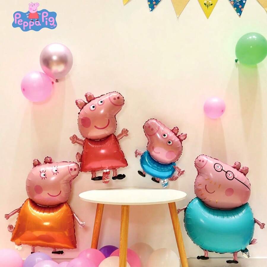 Hasbro 4pcs/Set Official Authorized George, Mommy, Daddy, Little Pig Balloon Set, Cute Cartoon Style Bracelet Decor, Carnival Party Photo Props, Party Supplies, Christmas & Birthday Gift - YY-xZPQ-067+502+068+077 - View 1