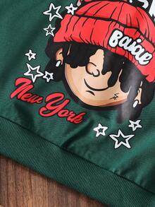 Young Boy Hooded Sweatshirt In Olive Green, Graphic Pattern + "NEVER STOP" Slogan, Street Style, Suitable For Street Dance Performance, Hanging Out With Friends, Releasing Kids' Energy, Spring/Autumn/Winter - Green - View 4
