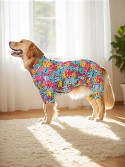 Dog Pajama, Dog Recovery Suit, Dog Costume, Dog Jumpers, Dog StuffUltra, Dog Outfits, Dog Clothes, Dog Accessories, Puppy Pajama, Puppy Clothes, Puppy Accessories, Puppy Outfits, PJ For Small Medium And Large Dog Breeds, Soft And Stretchable, All Over Print-Colorful Cute Carton Monster, S-6XL