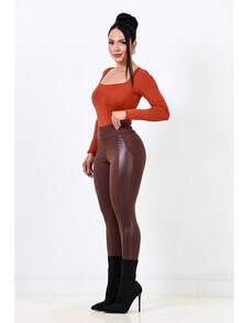 Plush Riding Pants Inside With Cirre Detail - Rust Brown - View 6