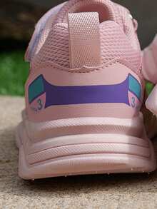 1 Pair Girls' Chunky Sneakers, Mesh Breathable, Hook & Loop Design, Fashion Casual Sports Shoes, Suitable For School Sports, All Seasons - Pink - View 7