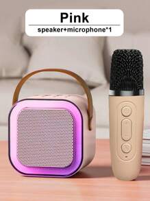 1 set draadloze microfoonluidsprekerset National K Song Home Interactive Audio Family Party Outdoor Mini Portable KTV Singing Multifunctionele plug-in externe luidspreker en plug-in kaart Eén klik om het originele geluid te elimineren met ademend licht