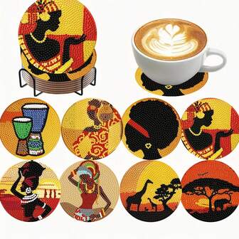 8pcs/Set New DIY Diamond Painting, Fully Rhinestoned Coaster For Living Room, Bedroom, Tea Cup, Suitable As Gifts, 1 Set Of 8pcs, 70 Sets Of 560pcs