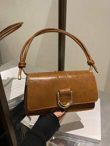 Retro Solid Colored Square Shoulder Bag All Matching Flap Armpit Purse Women's Simplest Armpit Bag, New Year's Ideal Gift, Women's Fashion Business Casual Bag, Office, Business And Work Perfect - Brown - View 8