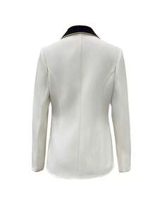 Elegante chaqueta de traje con solapa asimétrica y bloques de color - Blanco - Ver 2