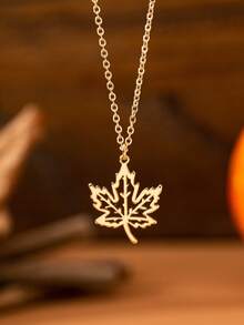 1 buc colier cu pandantiv cu frunze de toamnă, design minimalist de bază, tăiat gol, coliere cu frunze, bijuterii pentru femei - Colier cu frunze de arțar de toamnă - Vizualizare 2