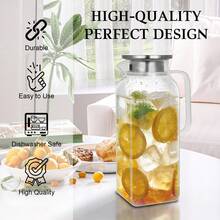 2L Glass Pitcher, Square Glass Carafe With Stainless Steel Lid, 68 Oz Carafe For Water, Juice, Iced Tea, Coffee - Clear - View 3