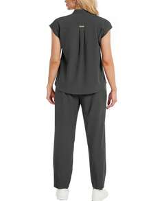 cimmuovere Stand Collar Sleeveless Loose Top And Practical Multi-Pocket Pants Uniform Set