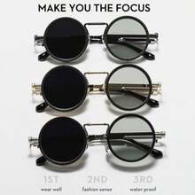 Adjustable Tint Sunglasses, 1-9 Gears Steampunk Retro Metal Round Polarized Glasses With ND Filter Lenses,For Men - 金色 - 查看 6