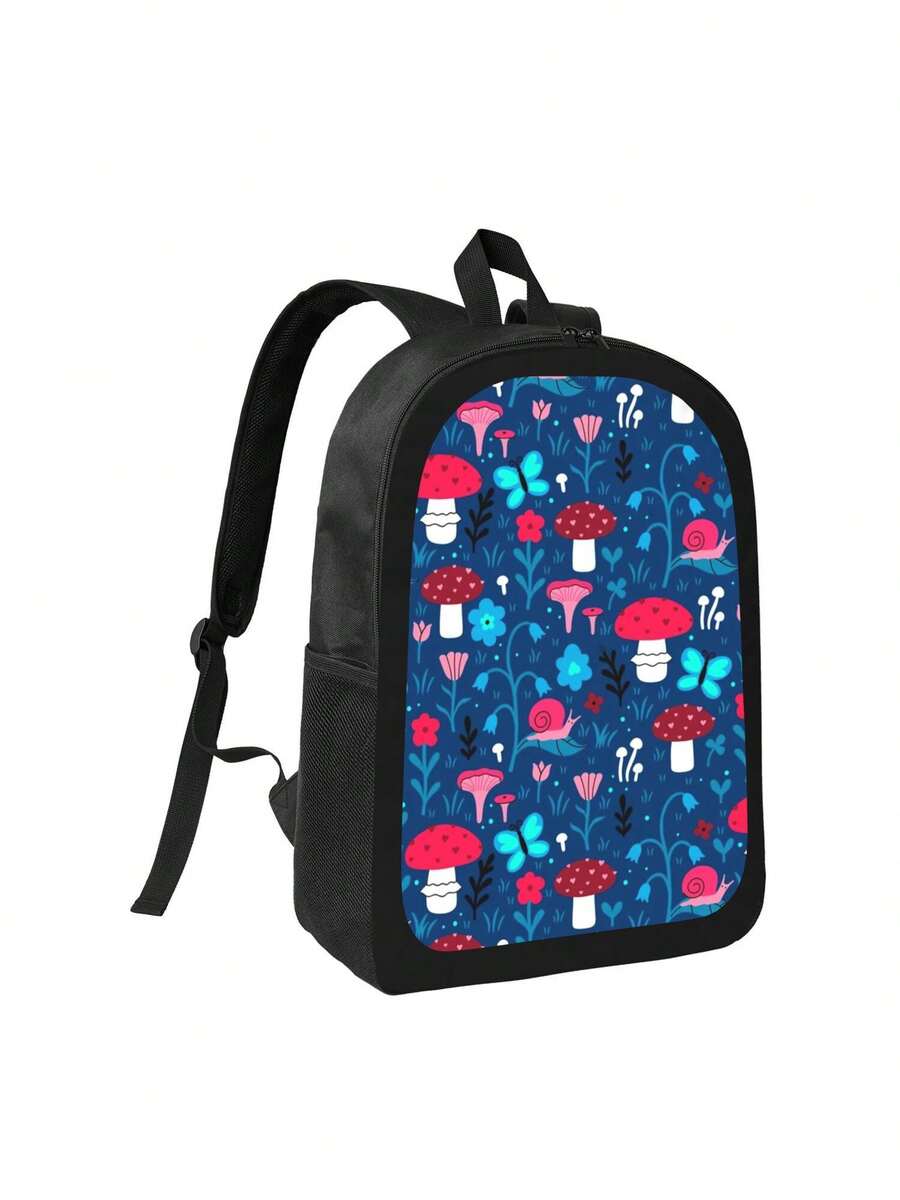 Mushrooms, Flowers, Butterflies And Snails Stylish Backpack Lightweight Bag For Travel, School, And Outdoor Activities - màu đen - Xem 1
