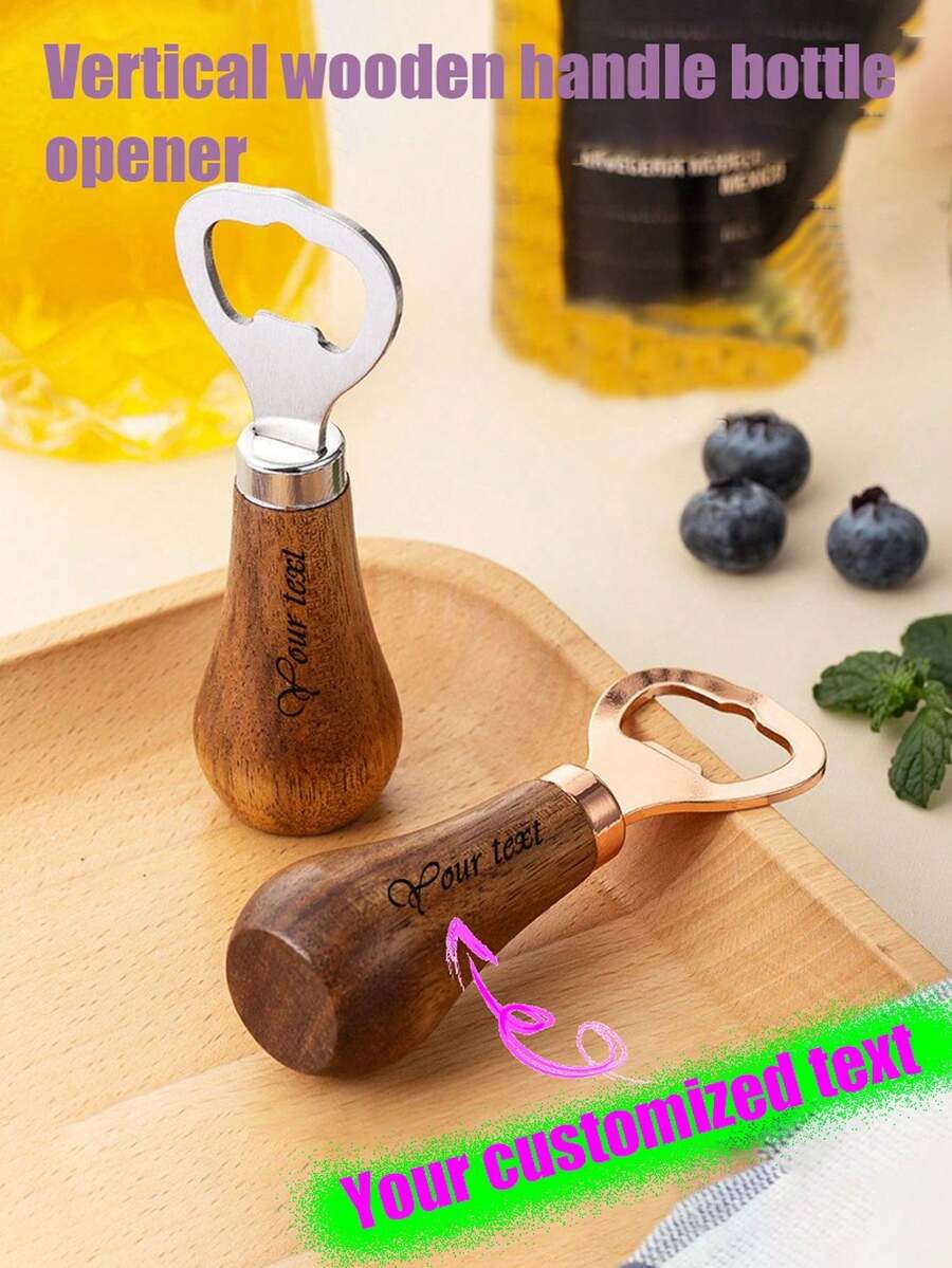 Customized Beer Bottle Opener, Wooden Handle Creative Upright Stainless Steel Bottle Opener, Hotel/Restaurant/Bar Supplies, Multifunctional Promotional Gift, Suitable For Beer Festivals, Holidays And Events, Customized Soda Bottle Opener, Halloween Party Celebration Bottle Opener Tool - Ginger - View 1