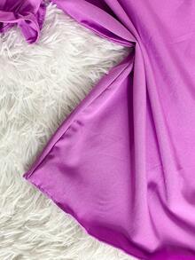 SHORT SLEEVE PUFFED DRESS TOP WITH RUFFLE AND BOW, WOMEN'S FASHION - Mauve Purple - View 2
