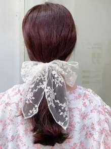 1pc Beige Lace Bow Hair Clip, Suitable For Daily Use Claw Clips Hair Claws Hair Barrettes, School Stuff, Elegant, College, Winter Outfit For Women, Bows, Cute, Classy, Head Accessories, Hair Accessories For Women - White - View 6