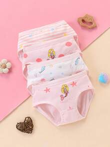 4pcs/Set Cute Cartoon Mermaid Print Girls' Underwear, Suitable For All Seasons