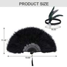 2/3 件套 1920 年代复古女郎配饰套装 - 羽毛扇、发带和手套，适合复古婚礼、舞蹈服装和配饰（黑色） - 彩色 - 查看 13